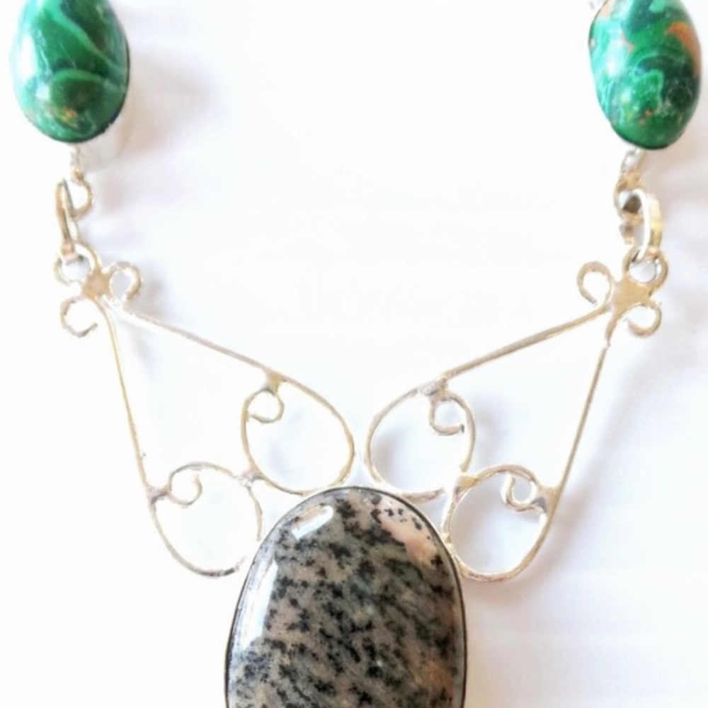 Jasper and Malachite925 Sterling Silver Necklace - Picture 3 of 3
